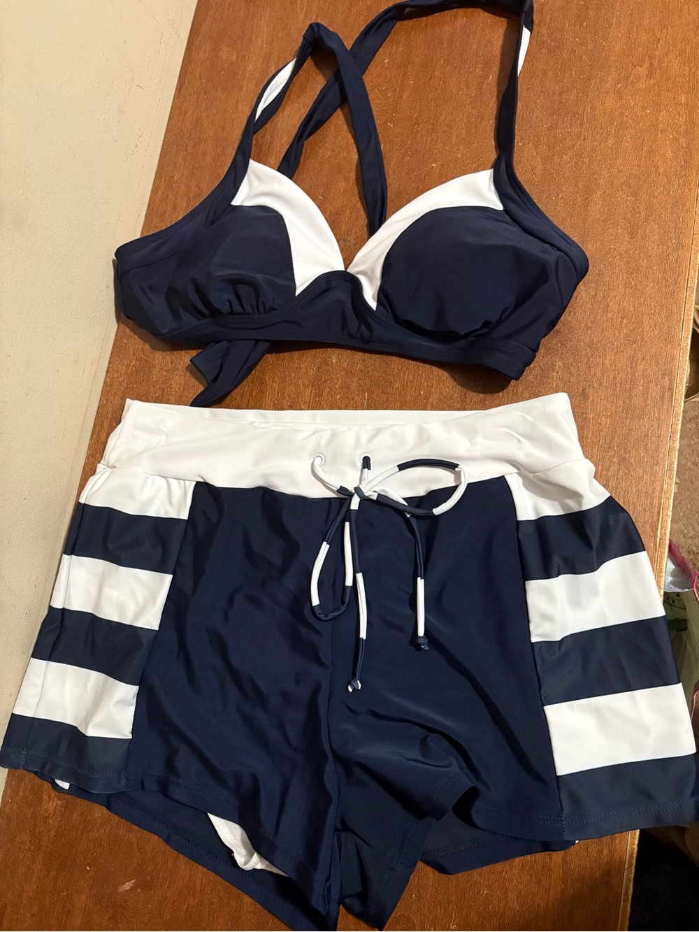 Navy & White Two-Piece Swim Set